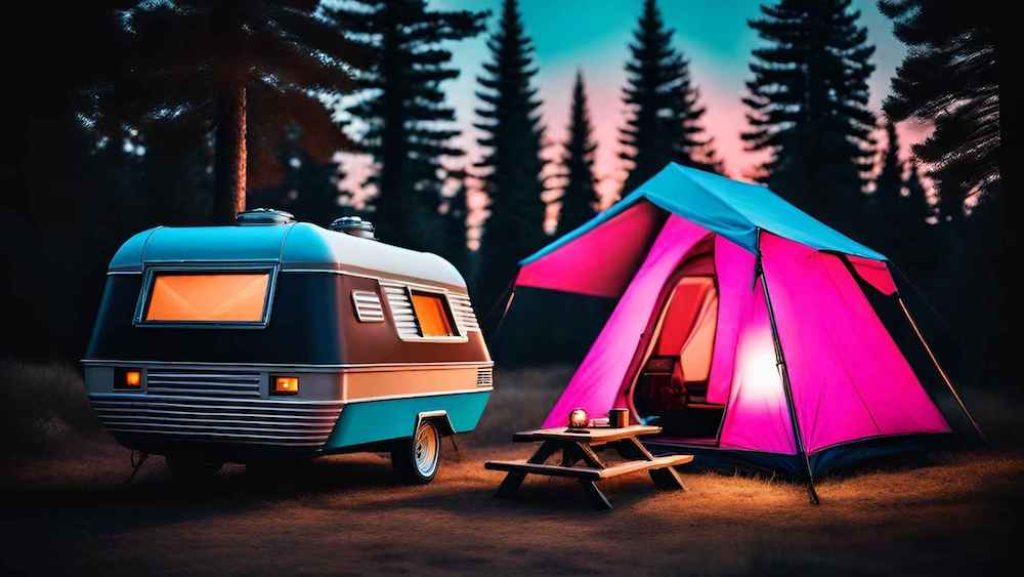 Tent Camping Scene Retrowave style