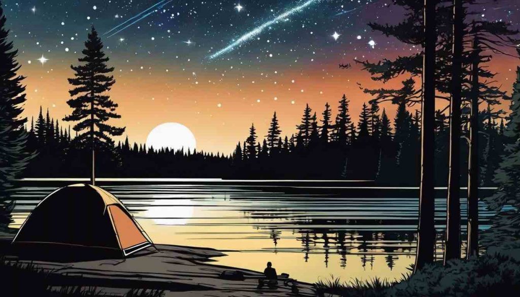 Lakeside camping at night